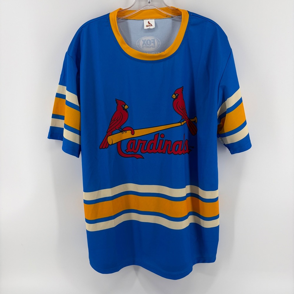 St. Louis Cardinals Promo Jersey Fox Sports Mens XL Midwest Blue Striped Shirt